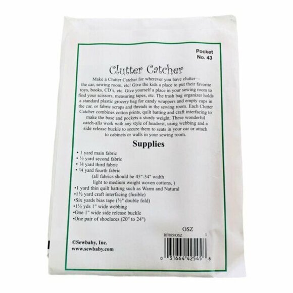 Sew Baby Sewing Pattern F885 Clutter Catcher Back of Car Seat Organizers Uncut - Picture 2 of 2